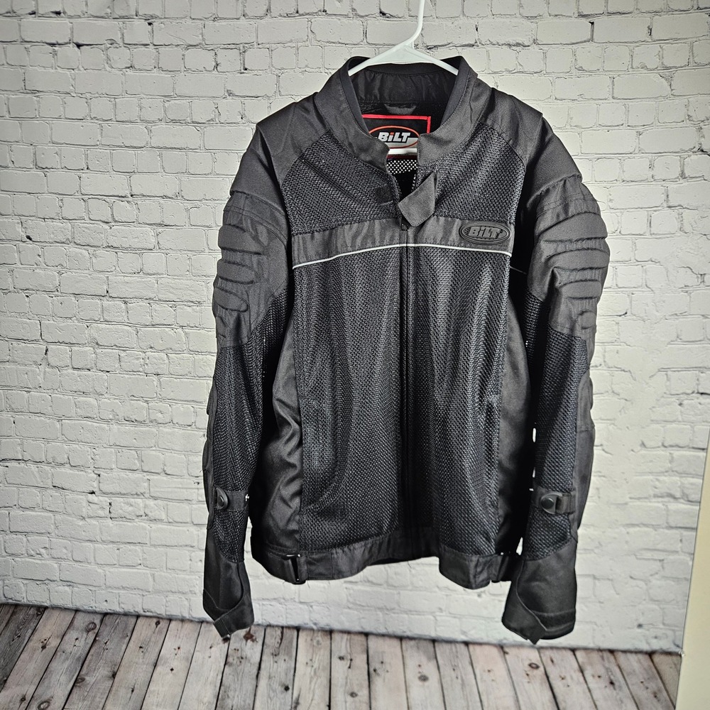 Bilt BLM3 Mens XL Black Mesh Textile Armored Motorcycle Riding Jacket Reflective